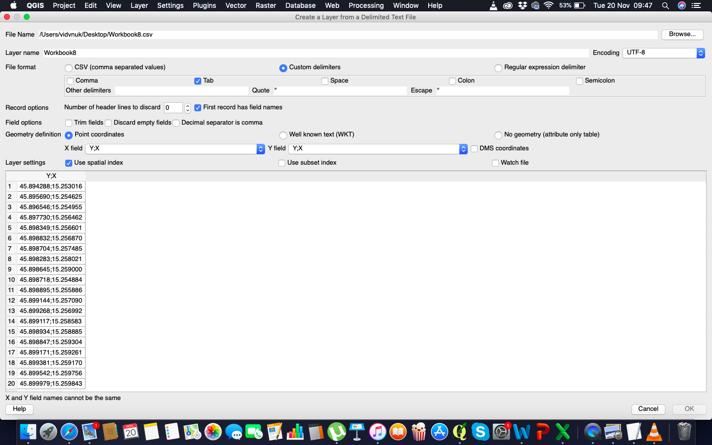 imported Windows formatted file CSV