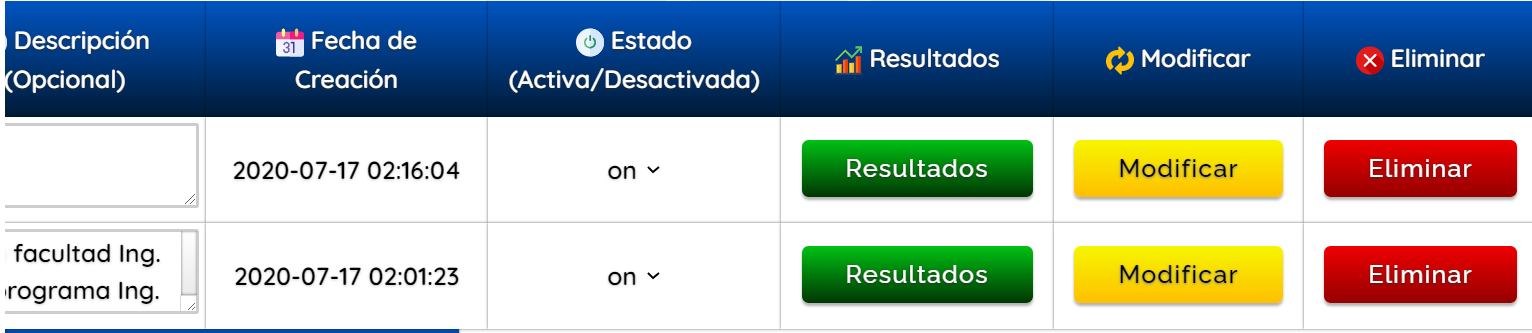 Tabla que carga formularios, con datos de la base de datos