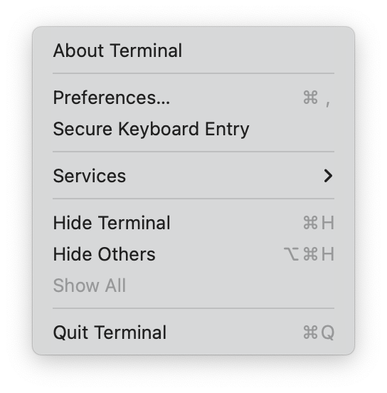 Secure input is off in this screen capture of Terminal app