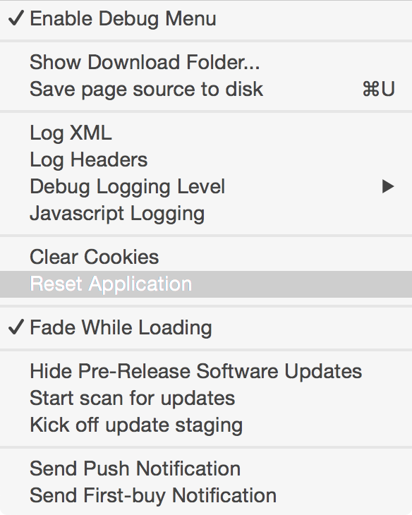 App Store Debug Menu