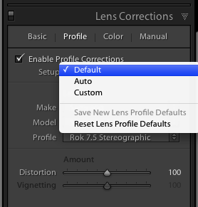 pop-up for setting default lens profile to use