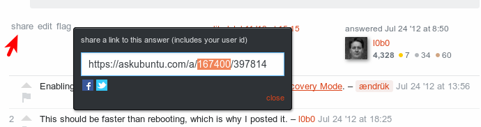 "share a link to this answer" button