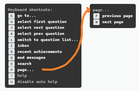 pagination keyboard shortcuts
