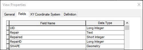 example of the fields in this view