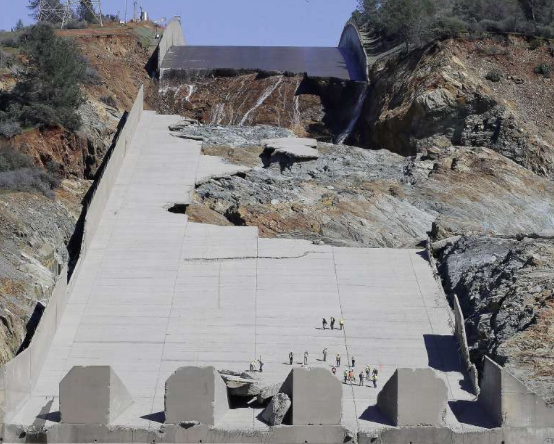 a picture of the Oroville spillway reconstruction project, showing the scale of the project