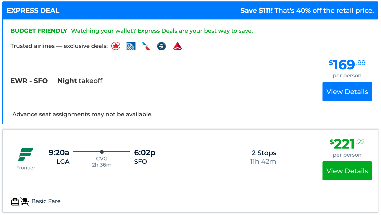 Screenshot of Priceline Express Deals offer