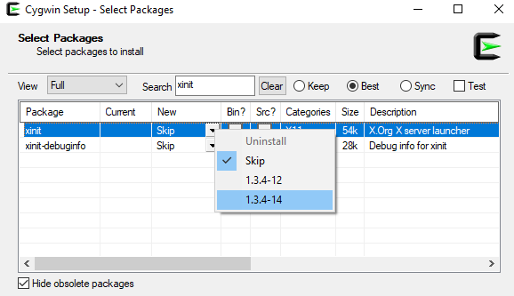 Install package xinit with Cygwin