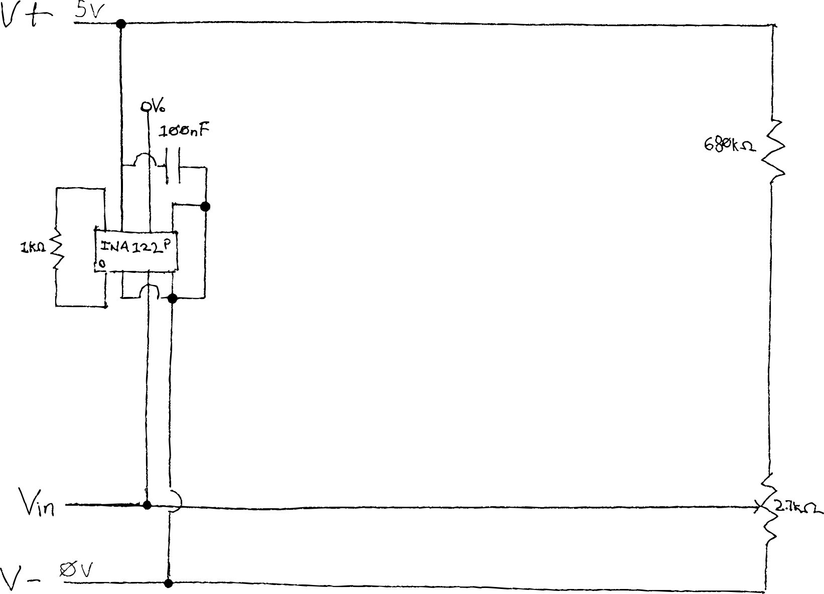 Amplifier test circuit simulating 0mV-20mV inputs with potentiometer