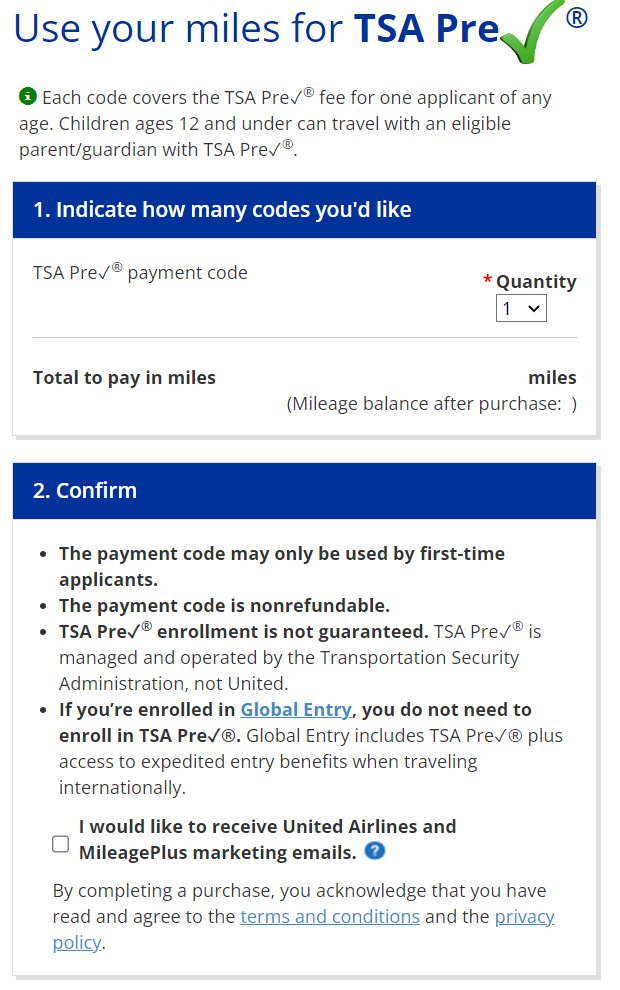 securityfees.mileageplus.com purchase screen says differently than the marketing and advertising content preceding it