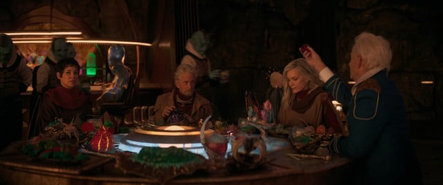 Hope, Hank, and Janet dining in the Quantum Realm