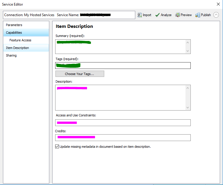 Screenshot of Service Editor window