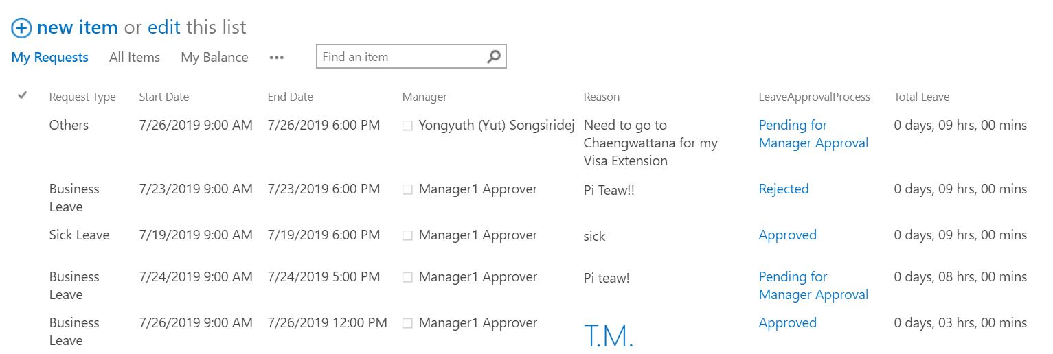 SharePoint List Screenshot