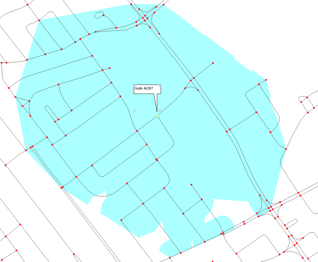 10 min isochrone at 5kmh from node 46397