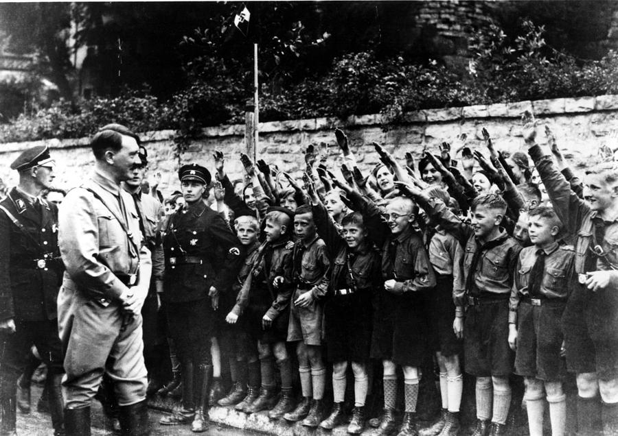 Hitler reviewing members of the Hitlerjugend