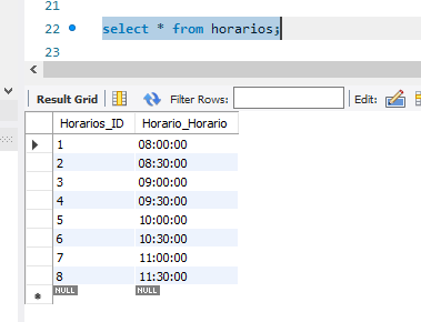 Tabla Horarios