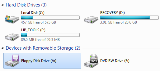 Drive A: in Windows 7