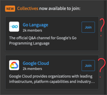 "collective" list with "join" buttons