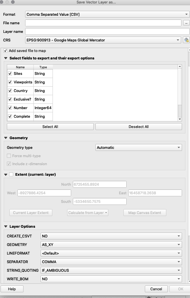 Export settings