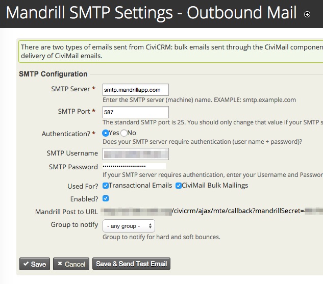 Mandrill CiviCRM SMTP