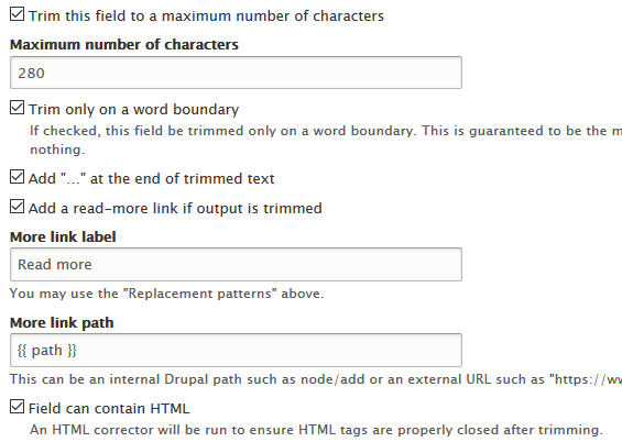 View field options - read-more link