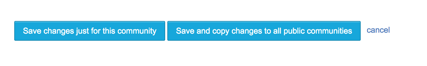 Buttons on profile: "Save changes just for this community", "Save and copy changes to all public communities", or "cancel"