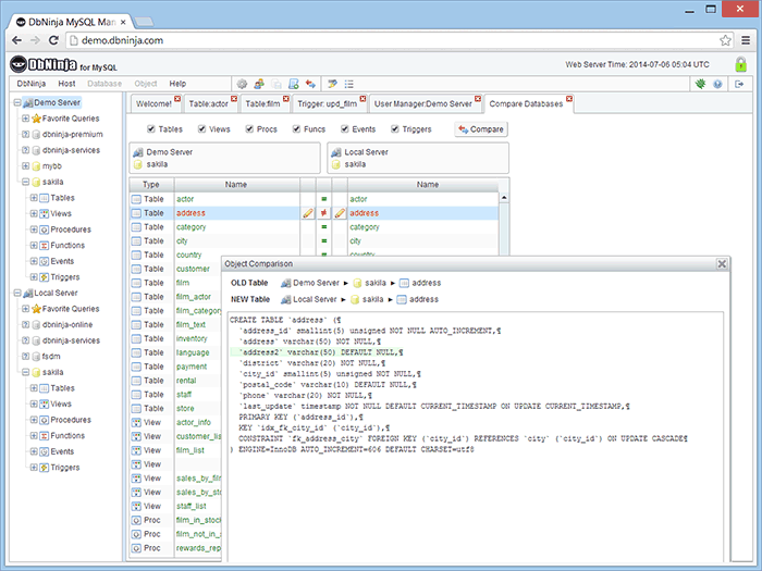 Schema Compare - DB Ninja