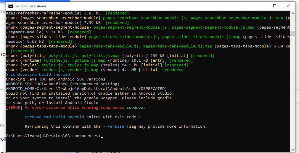 Error al generar el siguiente comando ionic cordova build android necesito ayuda para este problema  