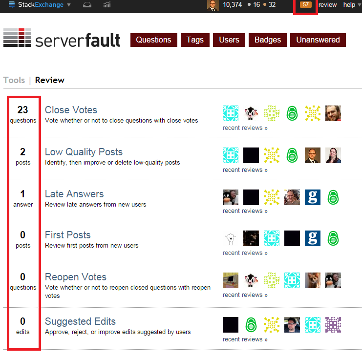 Server Fault - Outstanding review tasks