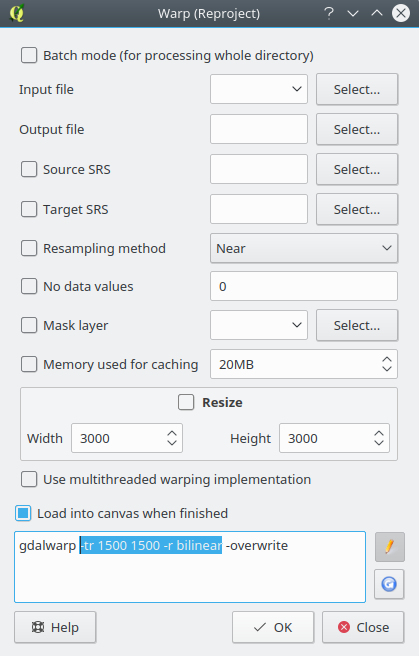 changing target resolution and selecting resample method