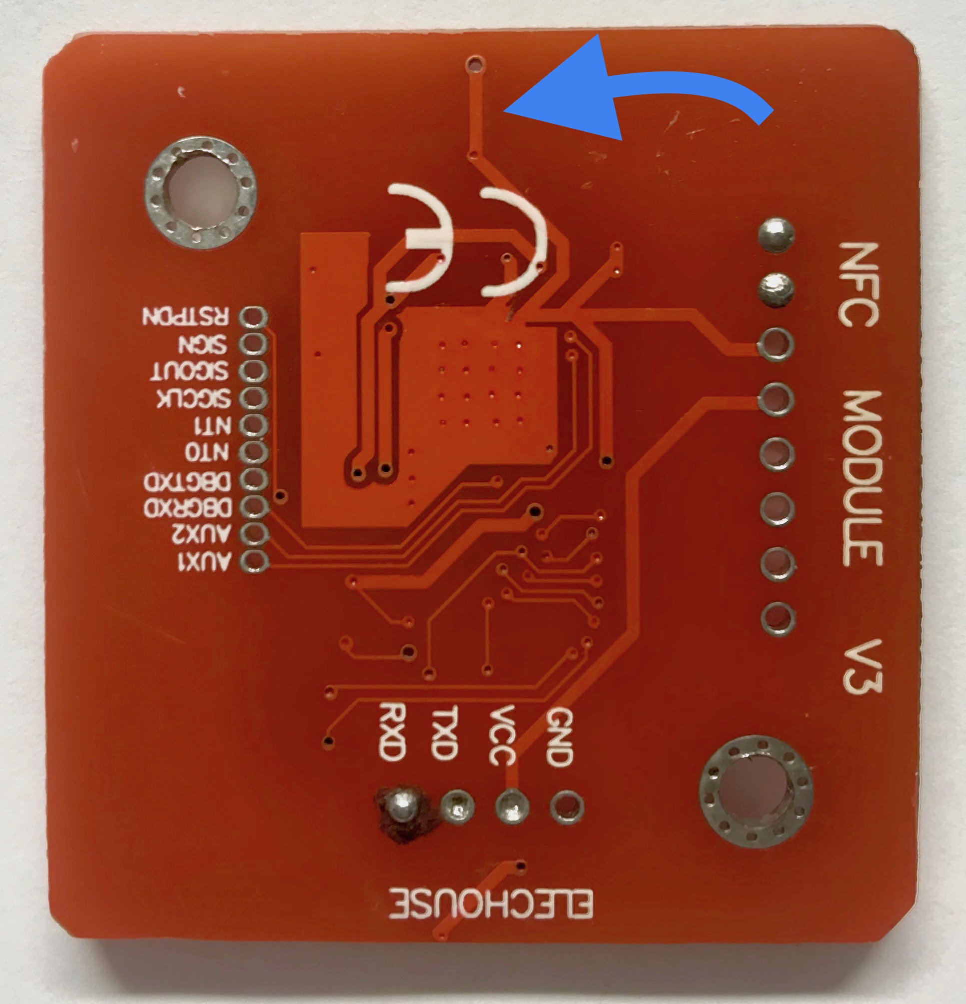 Bottom of board, loop connection to ground shown