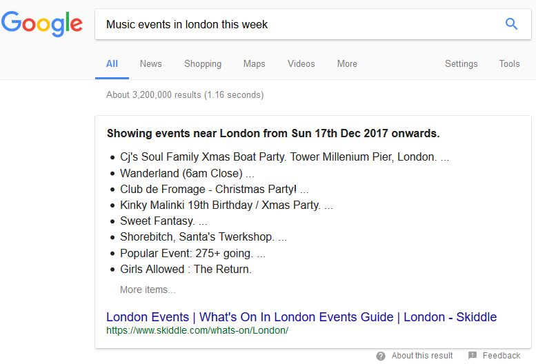 Example of Music Events in London