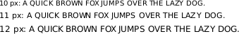 Sample of DejaVu Sans at 10px, 11px and 12px, no hinting