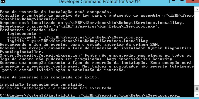 Erro ai Executar o comando installutil.exe