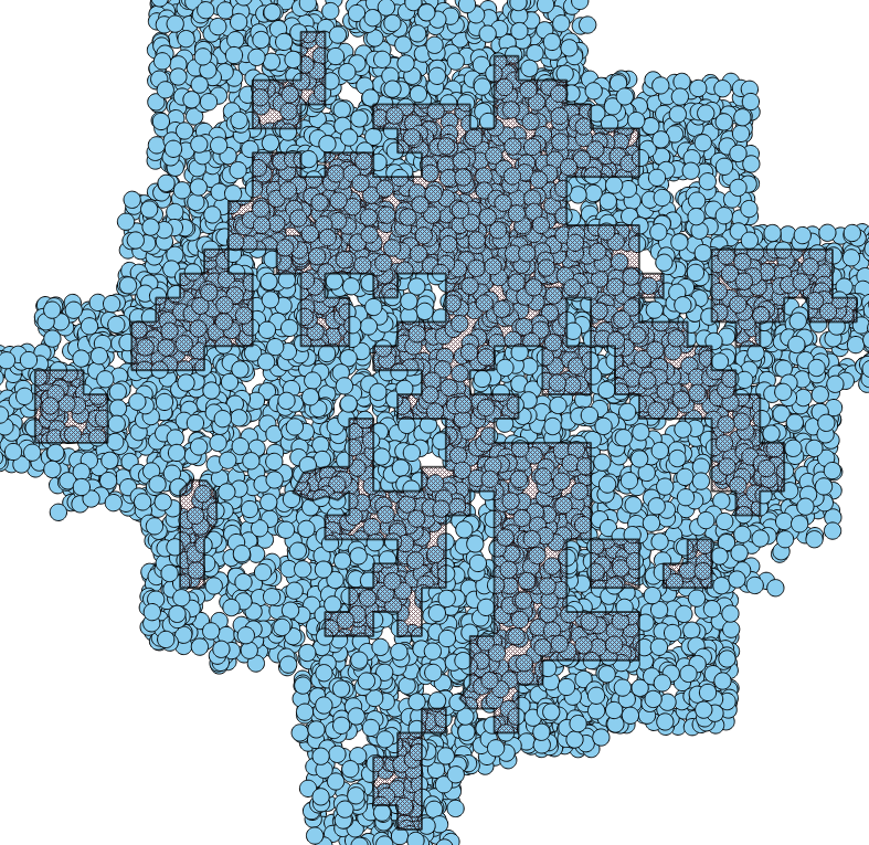 circle layer (bluee circles) and mask layer (grid)