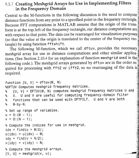 DFTUV Computes meshgrid frequency matrices