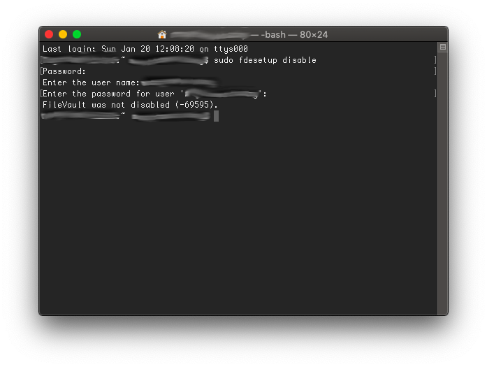 Trying to Turn Off Filevault with Terminal