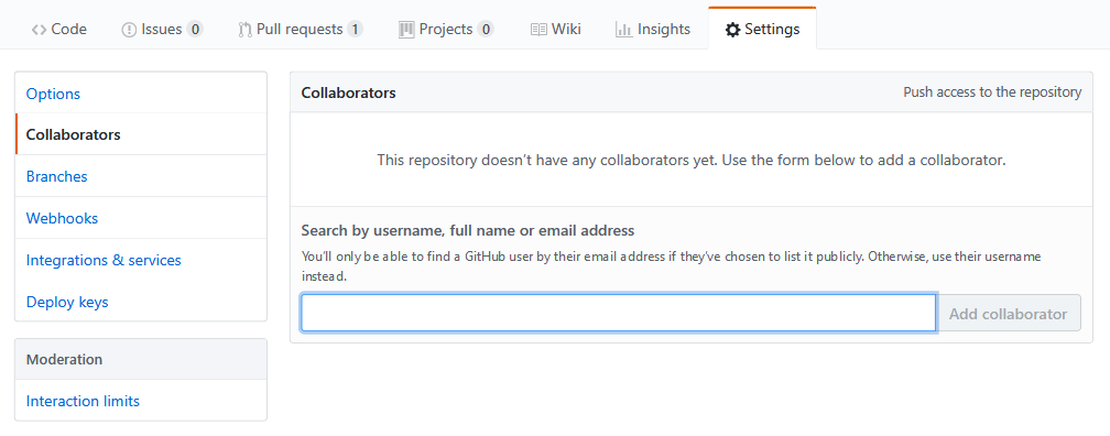 GitHub Settings add collaborator