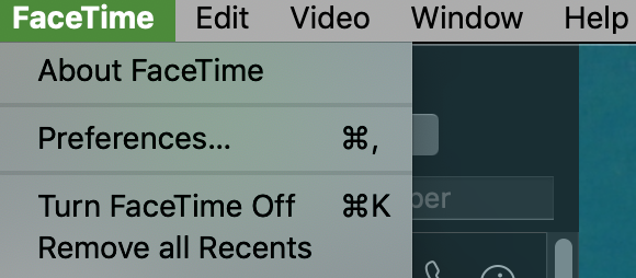 FaceTime menu