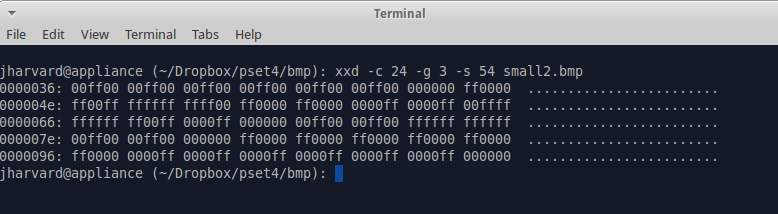 xxd output for small.bmp resized by 2.