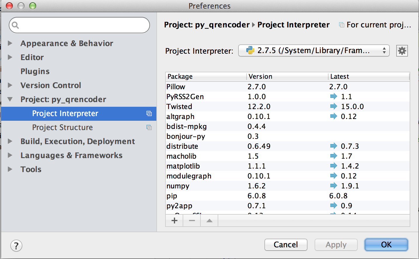 project interpreter