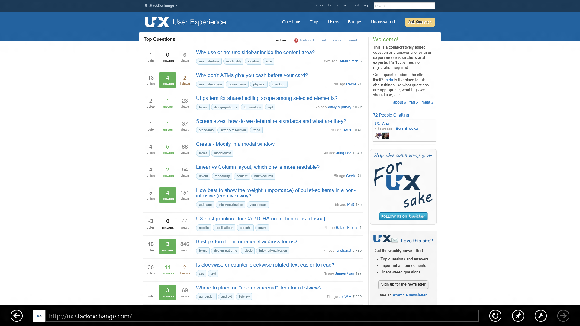 IE 10 Metro interface, running full-screen