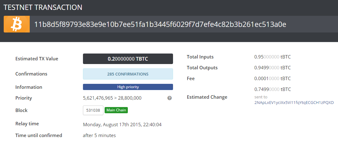 detail of the transaction on blocktrail.com