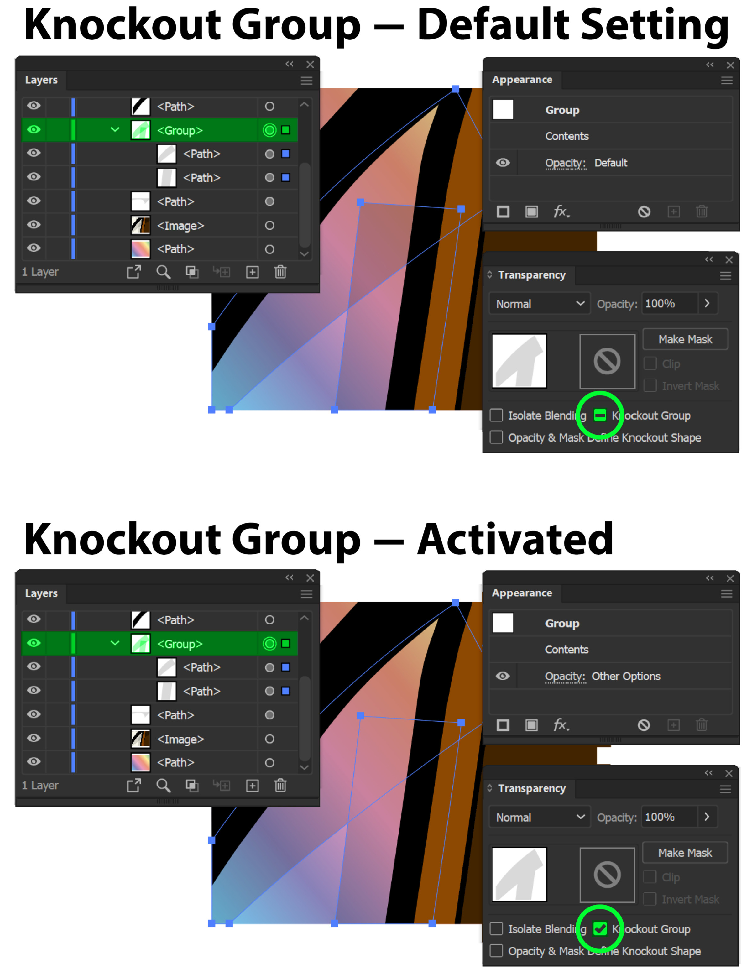 Knockout Group option in the Transparency Panel