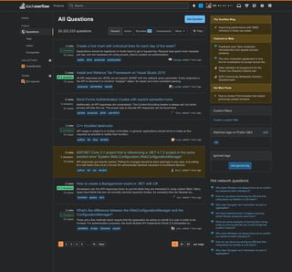 Questions page on SO in dark mode, with updates