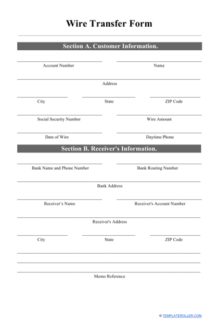 Wire transfer example form