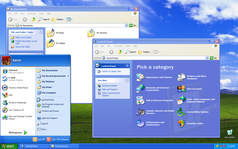 Screenshot of Windows XP showing its Luna UI style