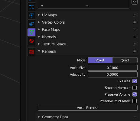 voxel remesh in propoerties panel