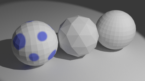 Three spheres created for testing the Data Transfer Modifier