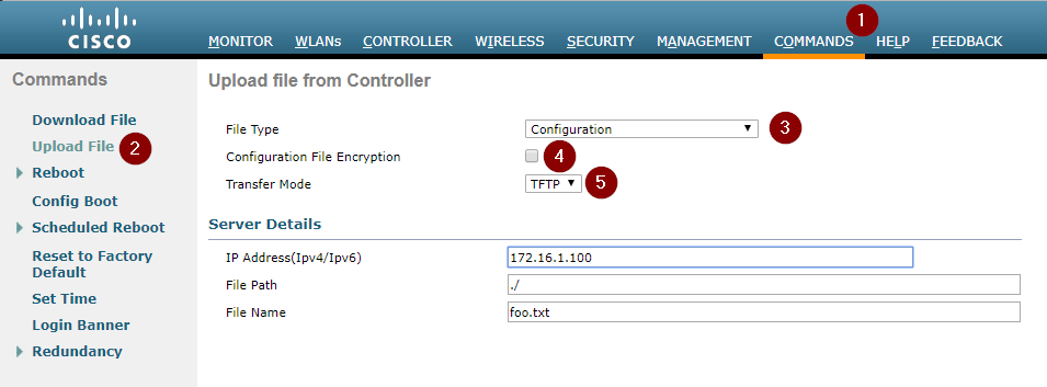 WLC Transfer upload screen