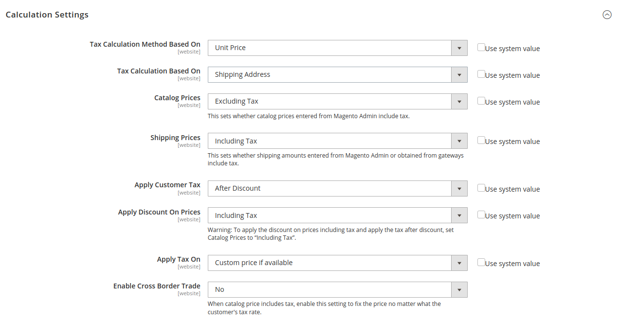 calculation settings